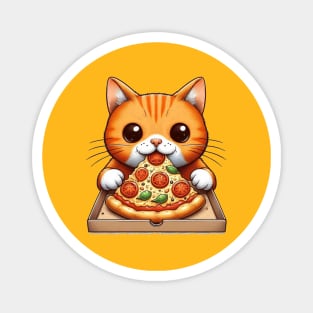 Cat Eating Pizza Magnet